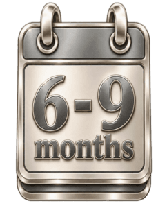Brushed-silver calendar displaying the typical qualification duration of 6–9 months.
