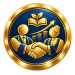 Gold and navy medallion featuring a checklist, magnifying glass and shield, representing the value of monitored SVQ assessment to employers.