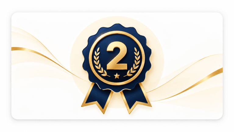 Gold and navy qualification medal featuring the number 2, representing SVQ Level 2 Social Services & Healthcare assessment in Scotland.