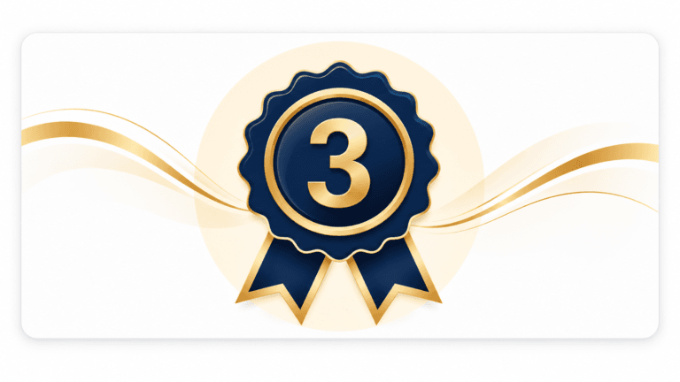 Gold and navy qualification medal featuring the number 3, representing SVQ Level 3 Social Services & Healthcare assessment in Scotland.