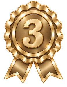 Champagne-gold award rosette displaying the number 3, representing SVQ Level 3.