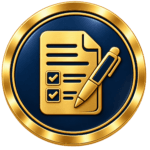 Gold-and-navy icon showing a checklist and pen, representing what a candidate did during workplace practice.