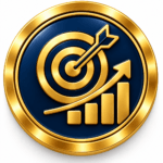 Gold-and-navy icon showing a target, arrow and rising chart, representing how a candidate carried out their work.