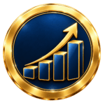 Circular gold and navy medallion featuring ascending bars and an upward arrow, representing professional progression, development and achievement through SVQ qualifications.