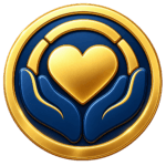 Gold heart supported by two navy hands, representing person-centred care and professional practice in Social Services and Healthcare.