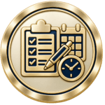 Gold icon representing regular assessor contact, communication and developmental feedback.