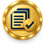 Circular gold medallion featuring stacked documents and a checkmark, representing sufficient workplace evidence to support a reliable SVQ assessment decision.